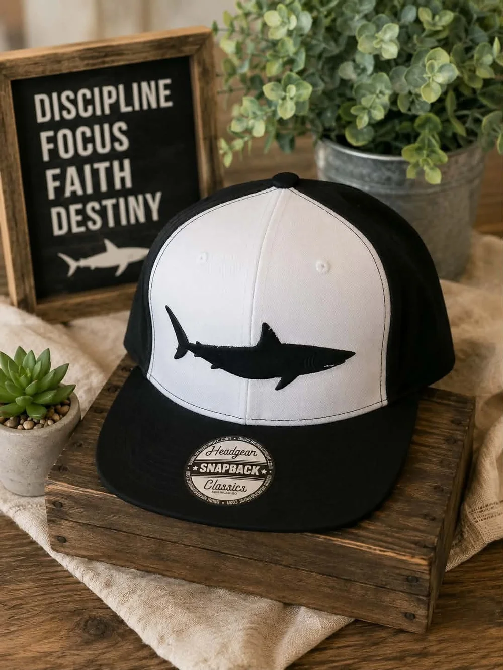 Black & White Shark Snapback Cap